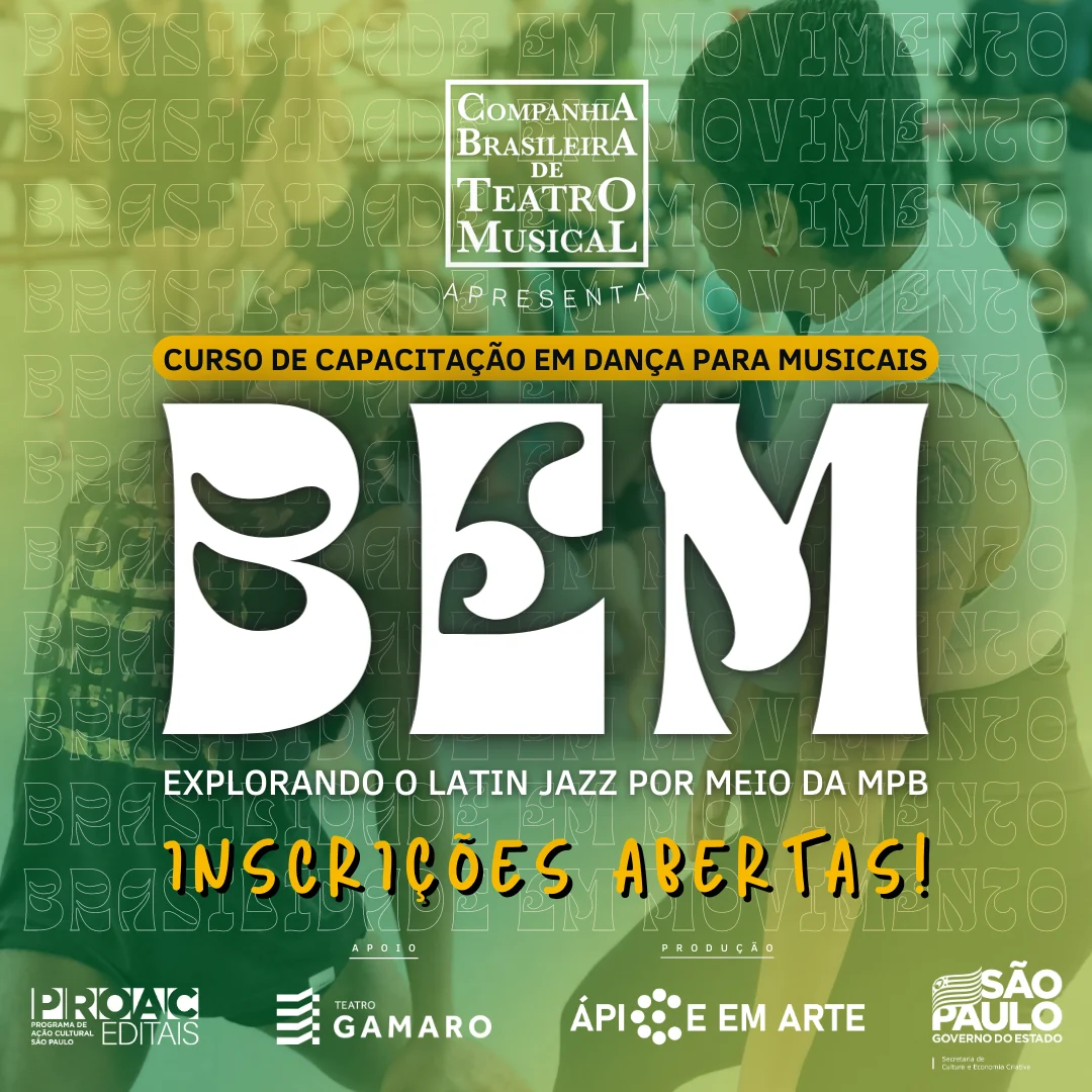 Peça de comunicação da oficina BEM, explorando o Latin Jazz por meio da MPB